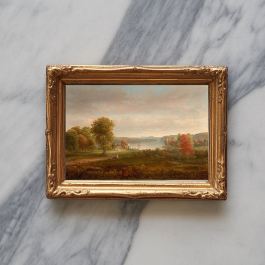 View on the Hudson in Autumn by Thomas Doughty | c. 1850 | Vintage Fine Art Print