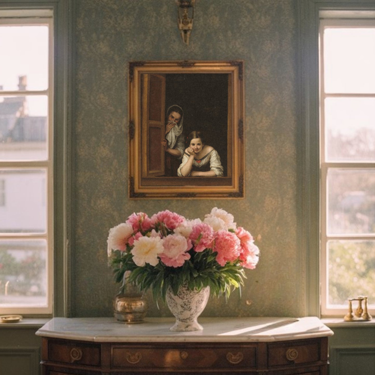 Two Women at a Window by Bartolomé Esteban Murillo | c. 1655/1660 | Vintage Fine Art Print