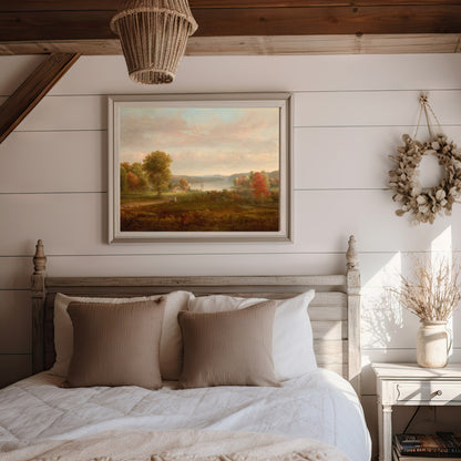 View on the Hudson in Autumn by Thomas Doughty | c. 1850 | Vintage Fine Art Print